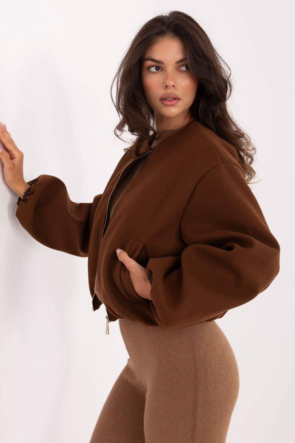 Rue Paris Brown Hooded Zip Up Jacket - view 2