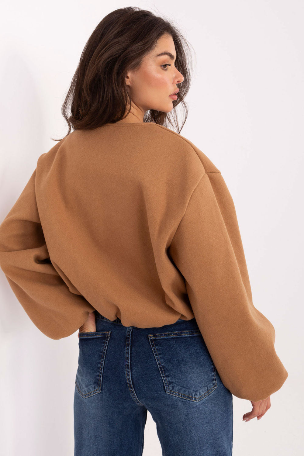 Rue Paris Camel Hooded Zip Up Jacket - view 3