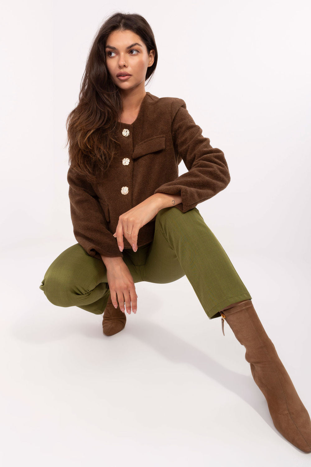 Rue Paris Brown Polyester Long Sleeve Jacket - view 2