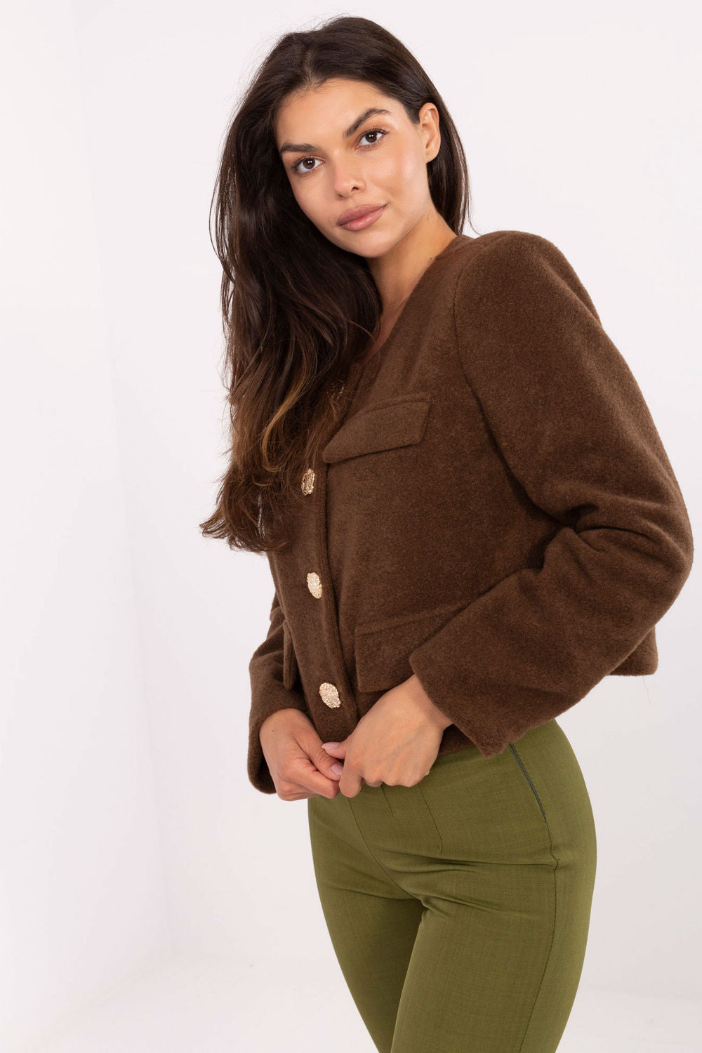 Rue Paris Brown Polyester Long Sleeve Jacket - view 3