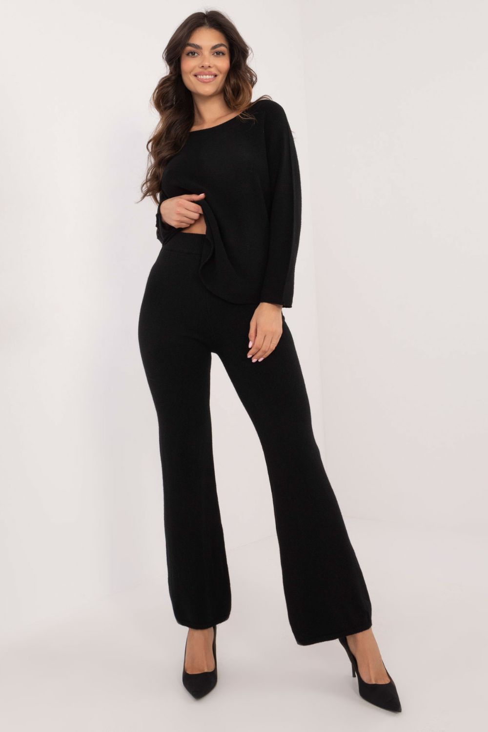 Italy Moda Black Wide Leg High Waisted Co-Ord Set - view 3
