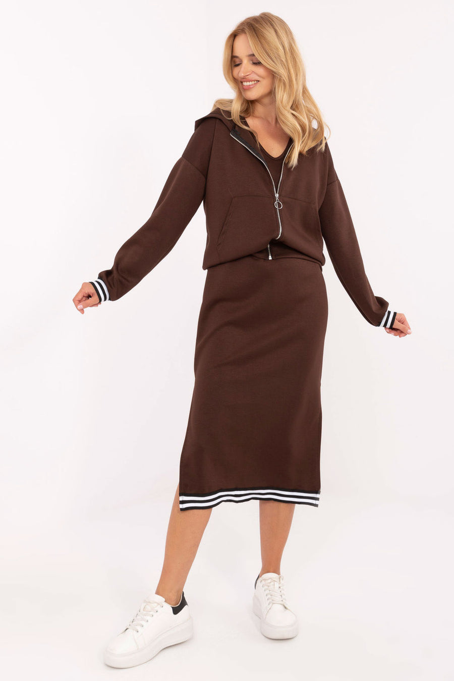 Rue Paris Dark Brown Midi Long Sleeve Dress Co-Ord Set