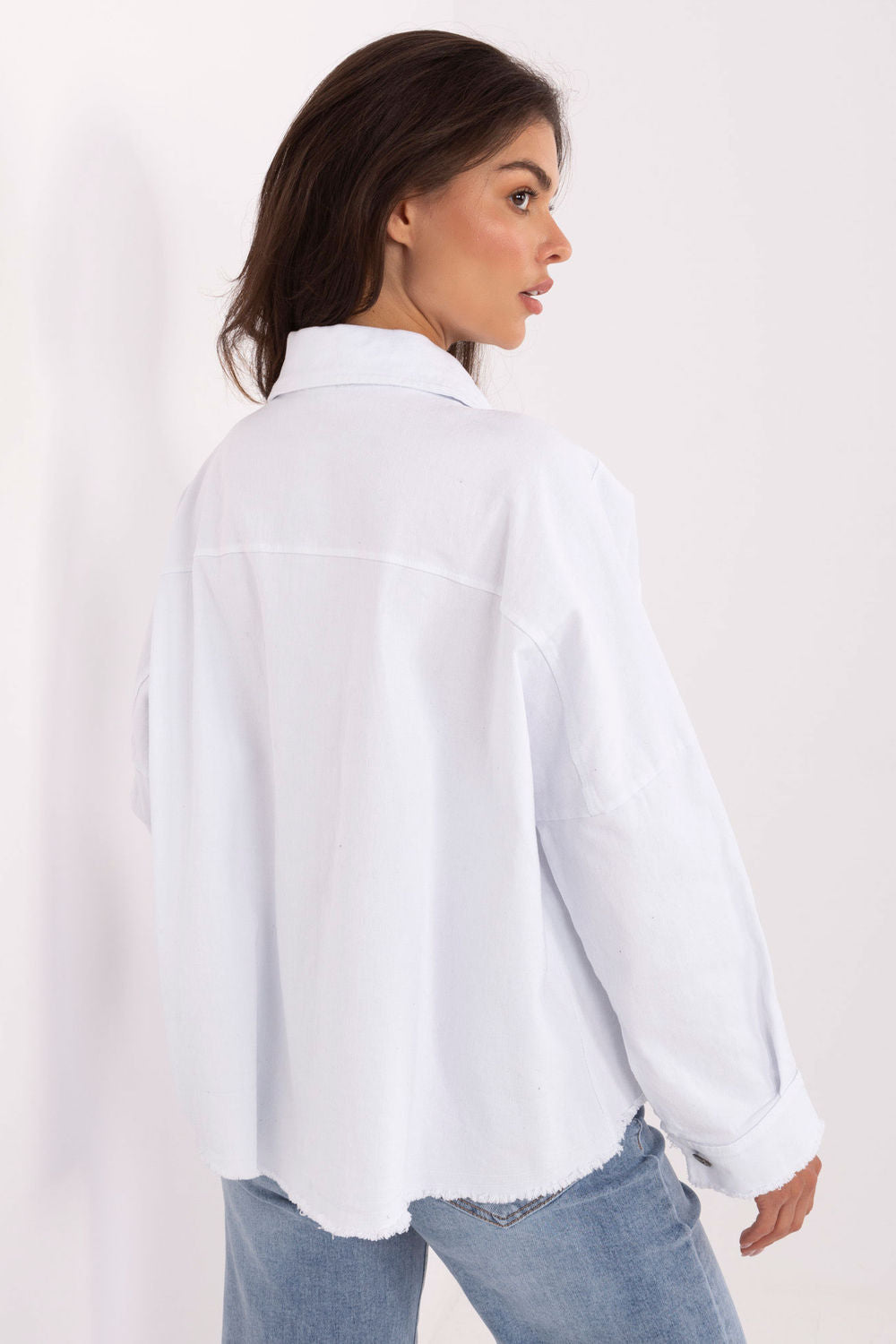 Rue Paris White Denim Cotton Long Sleeve Top - view 3