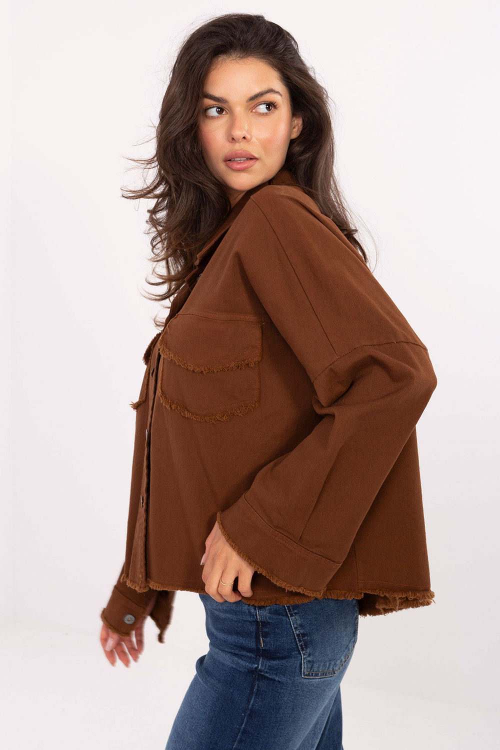 Rue Paris Brown Denim Cotton Long Sleeve Top - view 2