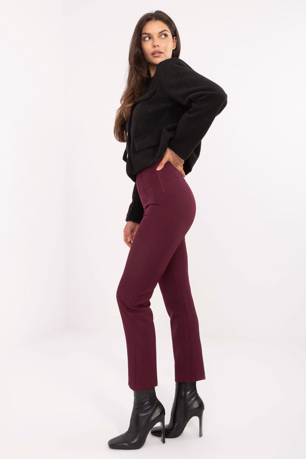Rue Paris Burgundy High Waisted Trousers - view 2
