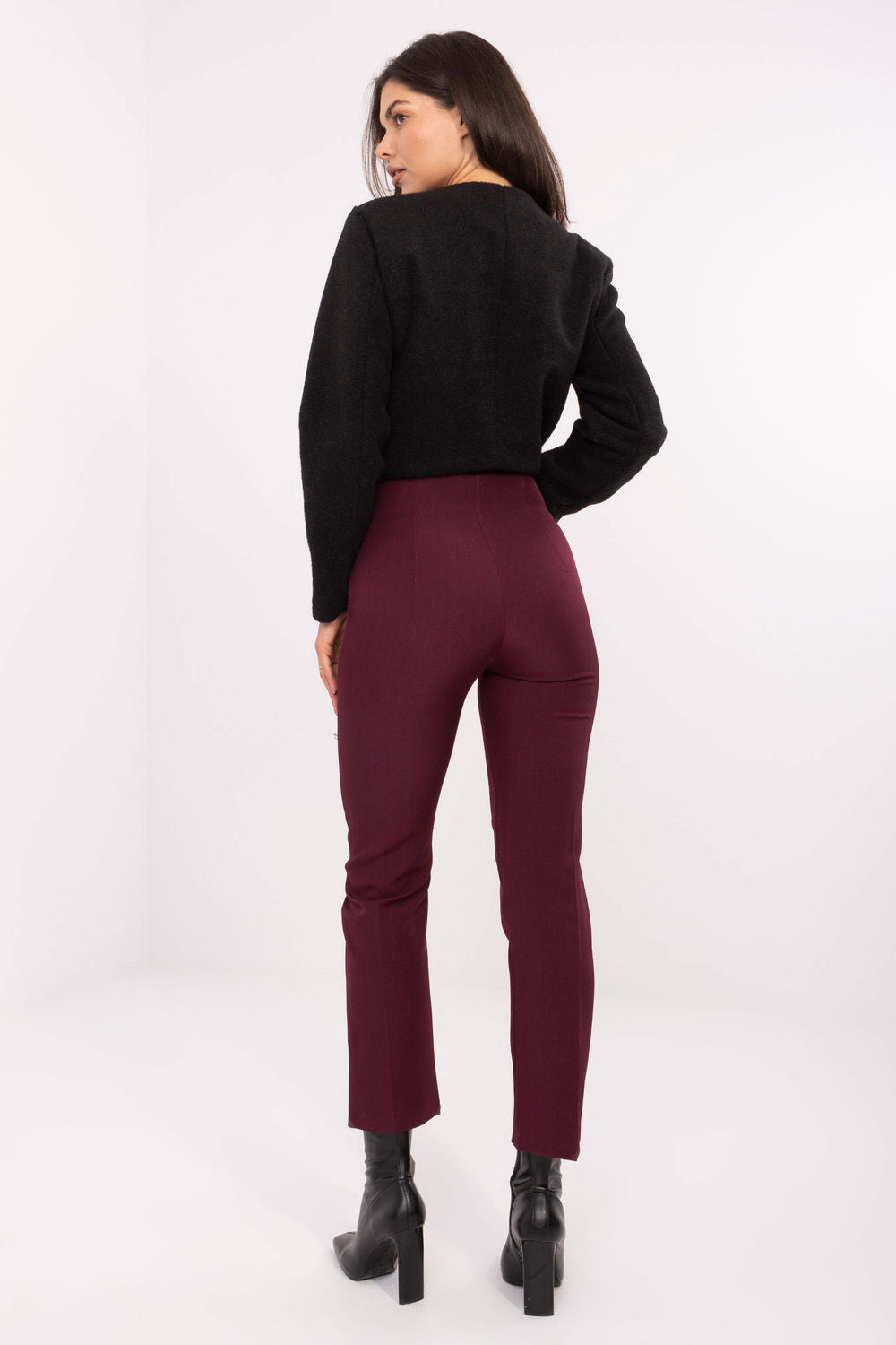 Rue Paris Burgundy High Waisted Trousers - view 3