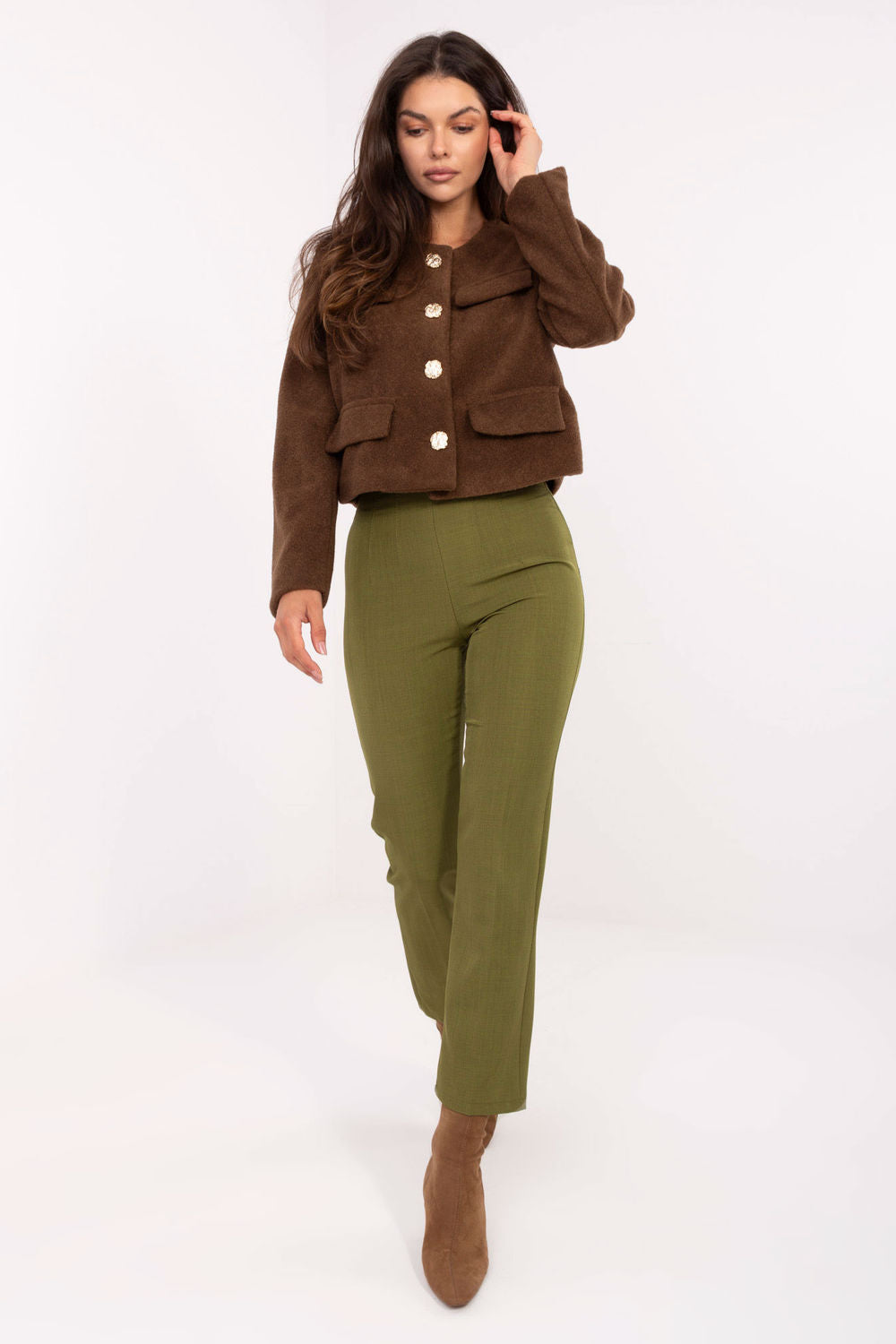 Rue Paris Olive High Waisted Trousers