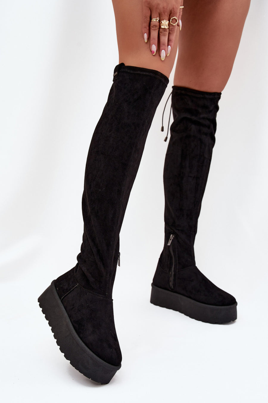 Step In Style Black Faux Suede Platform Over The Knee Boots