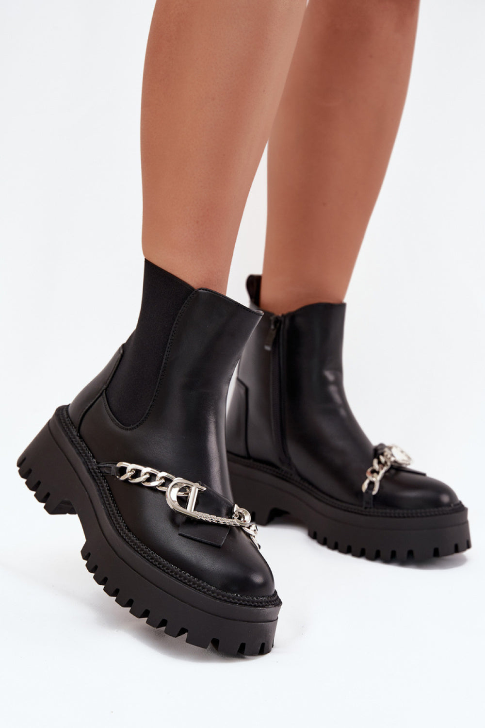 Step In Style Marvella Black Faux Leather Platform Boots