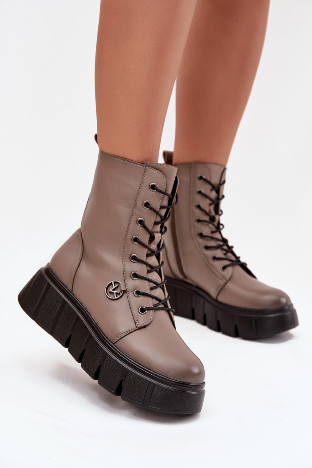 Step In Style Vinceza Dark Beige Faux Leather Platform Ankle Boots