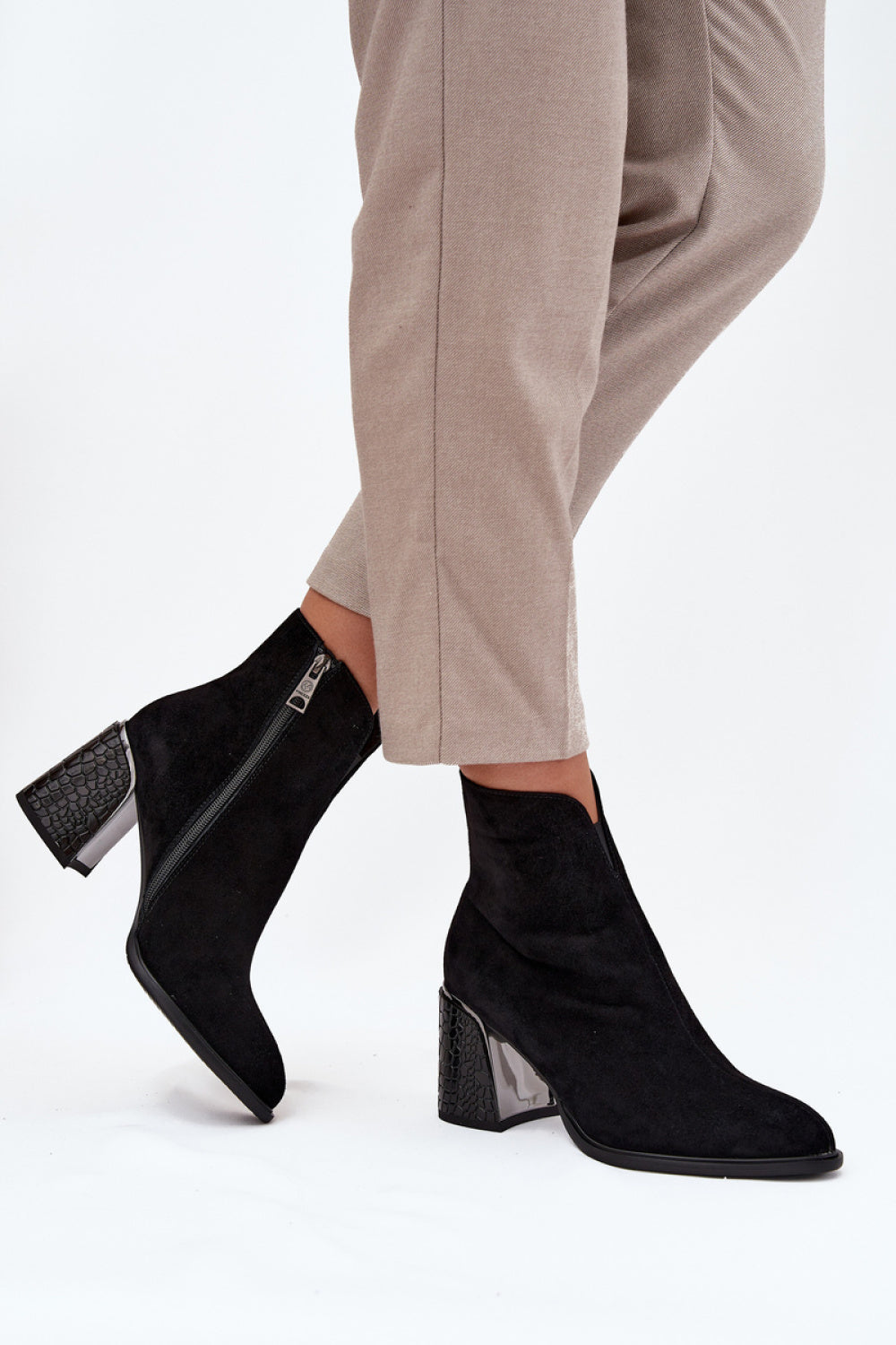 Step In Style Vinceza Black Suede Warm Lined Heeled Ankle Boots
