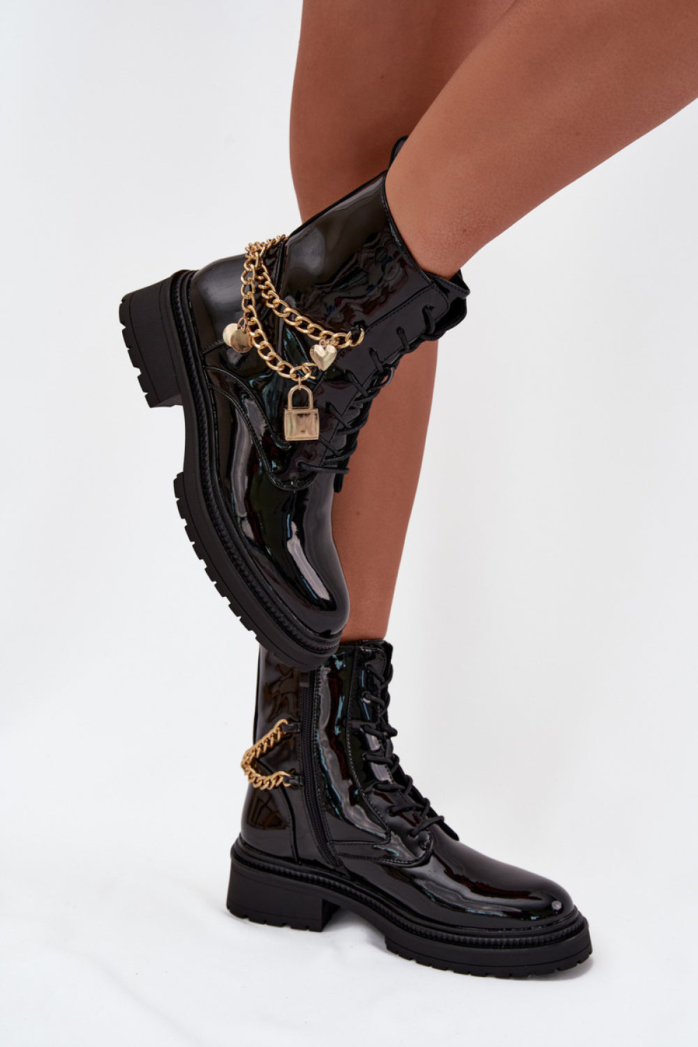 Step In Style Sarinae Black Faux Leather Lace Up Ankle Boots