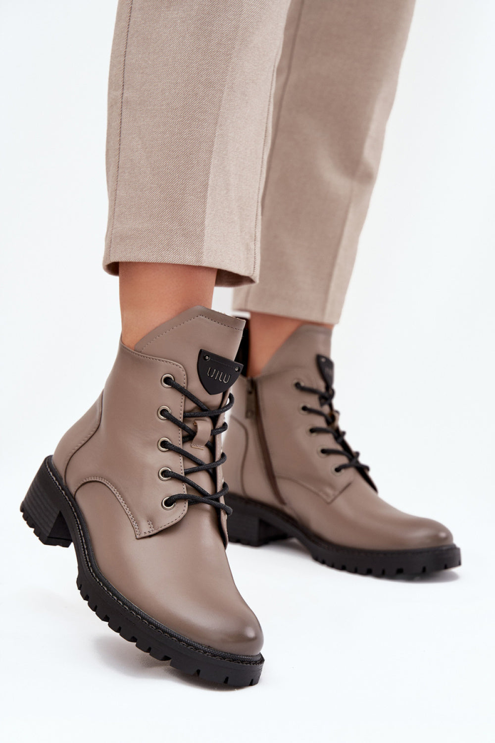 Step In Style Vinceza Grey Block Heel Lace Up Boots