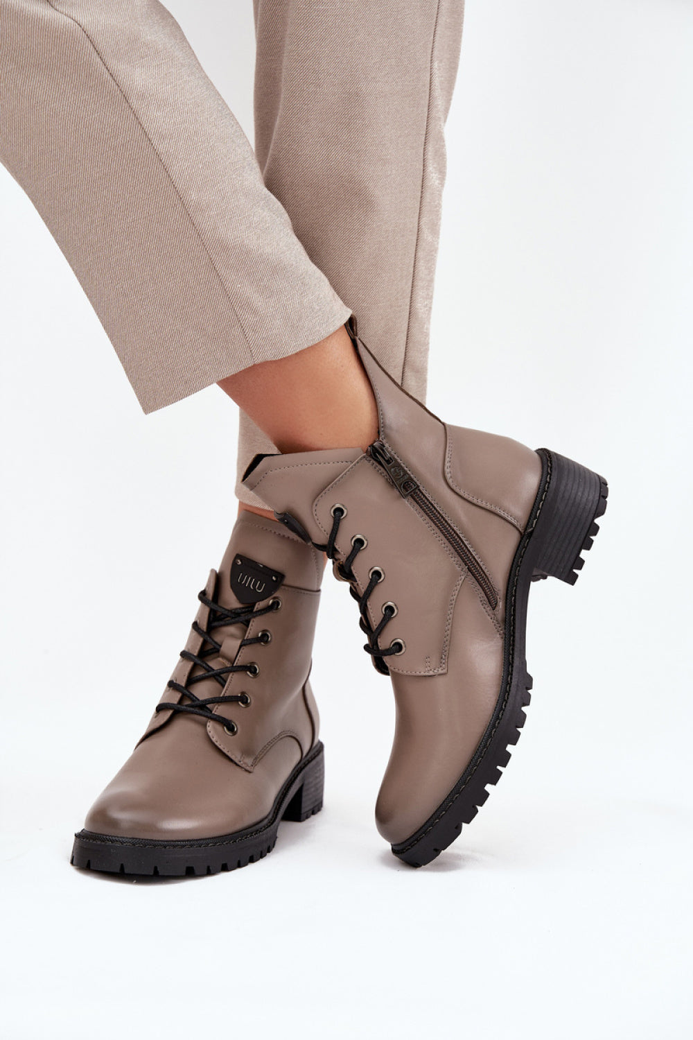 Step In Style Vinceza Grey Block Heel Lace Up Boots - view 3