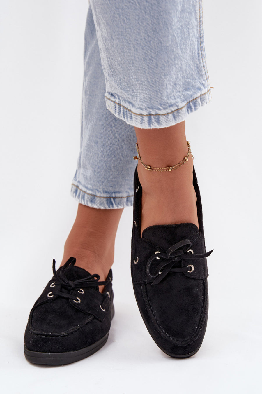 Step In Style Calivra Black Faux Suede Flat Moccasins