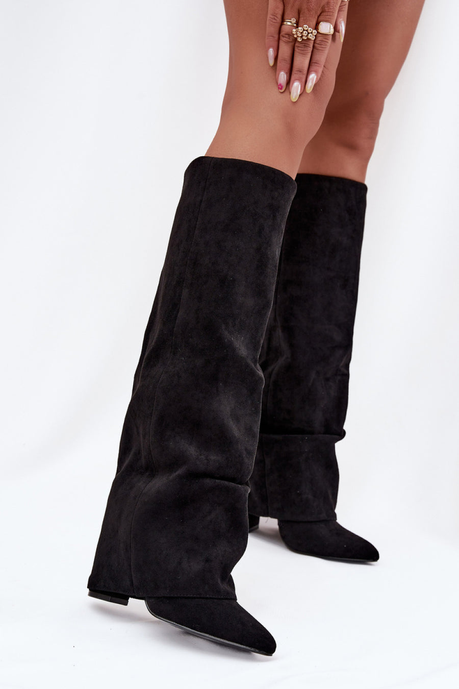 Step In Style Elivira Black Suede Block Heel Heeled Ankle Boots