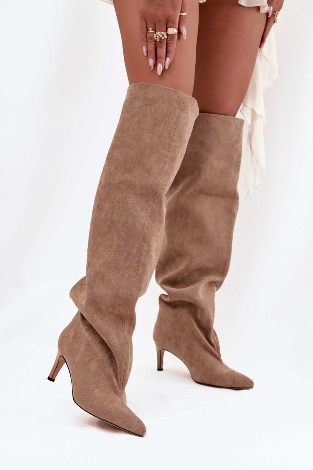 Step In Style Mavilla Beige Suede Heeled Ankle Boots