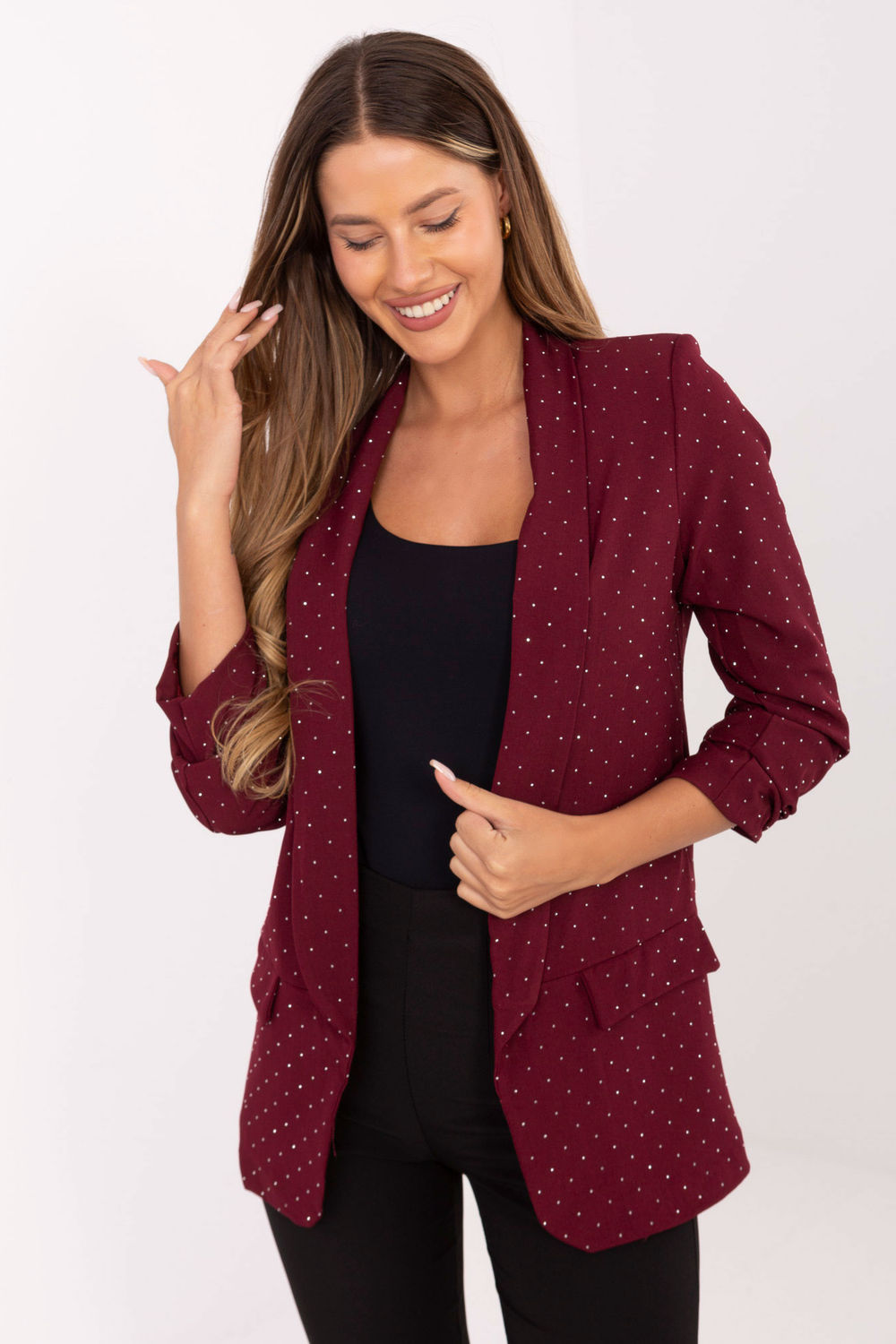 Italy Moda Burgundy Pleated Jacket