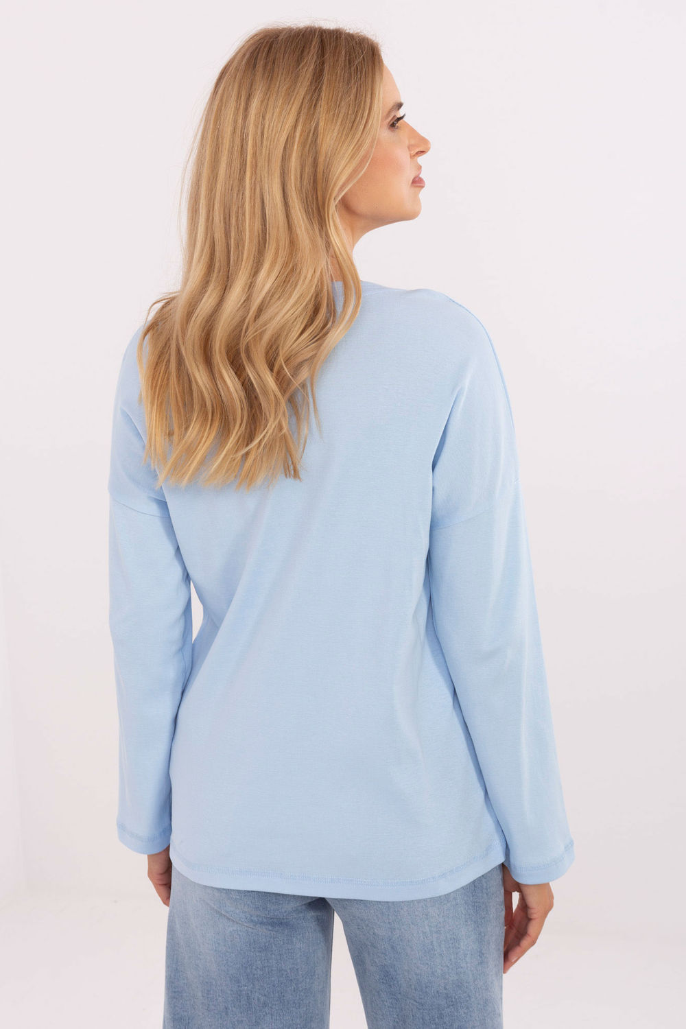 Relevance Light Blue V-Neck Long Sleeve Blouse - view 3