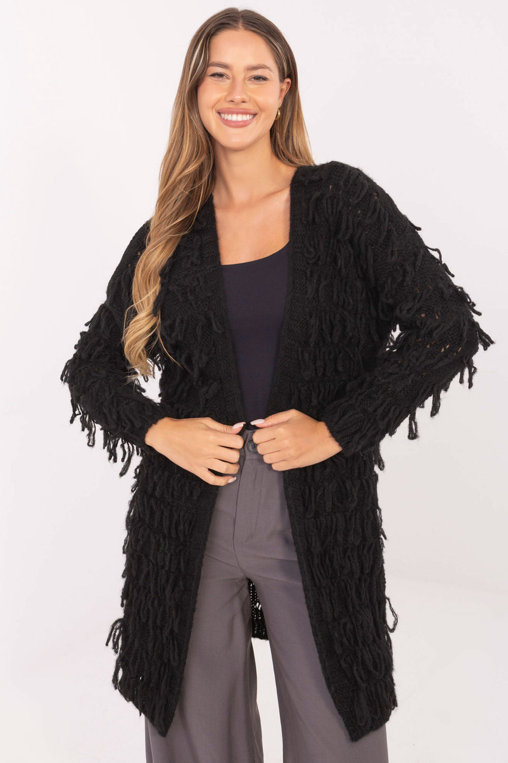 Rue Paris Black Polyacrylic Cardigan