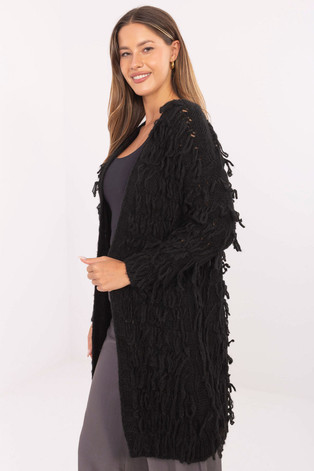 Rue Paris Black Polyacrylic Cardigan - view 2