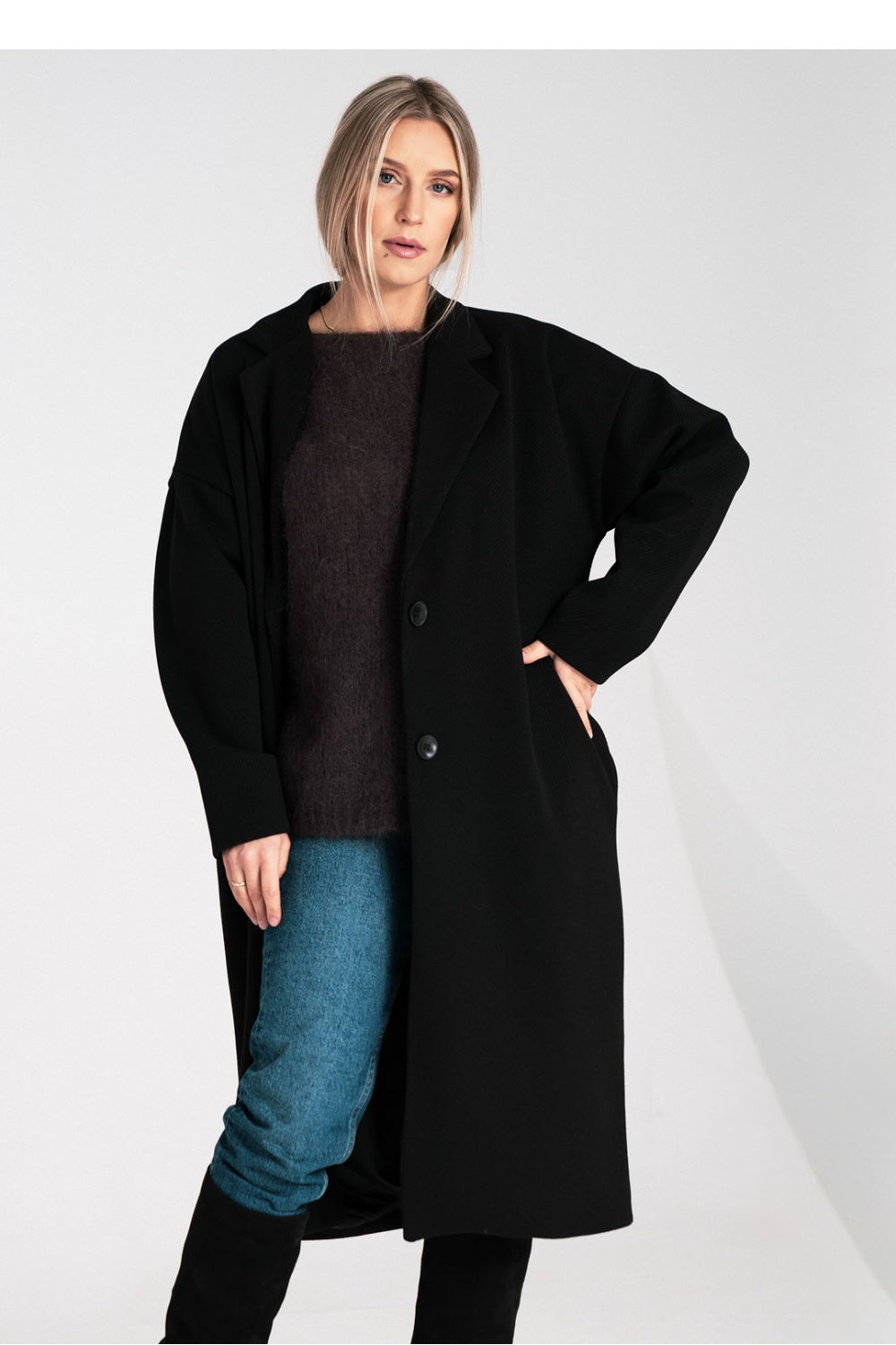 Figl Black Polyester Coat
