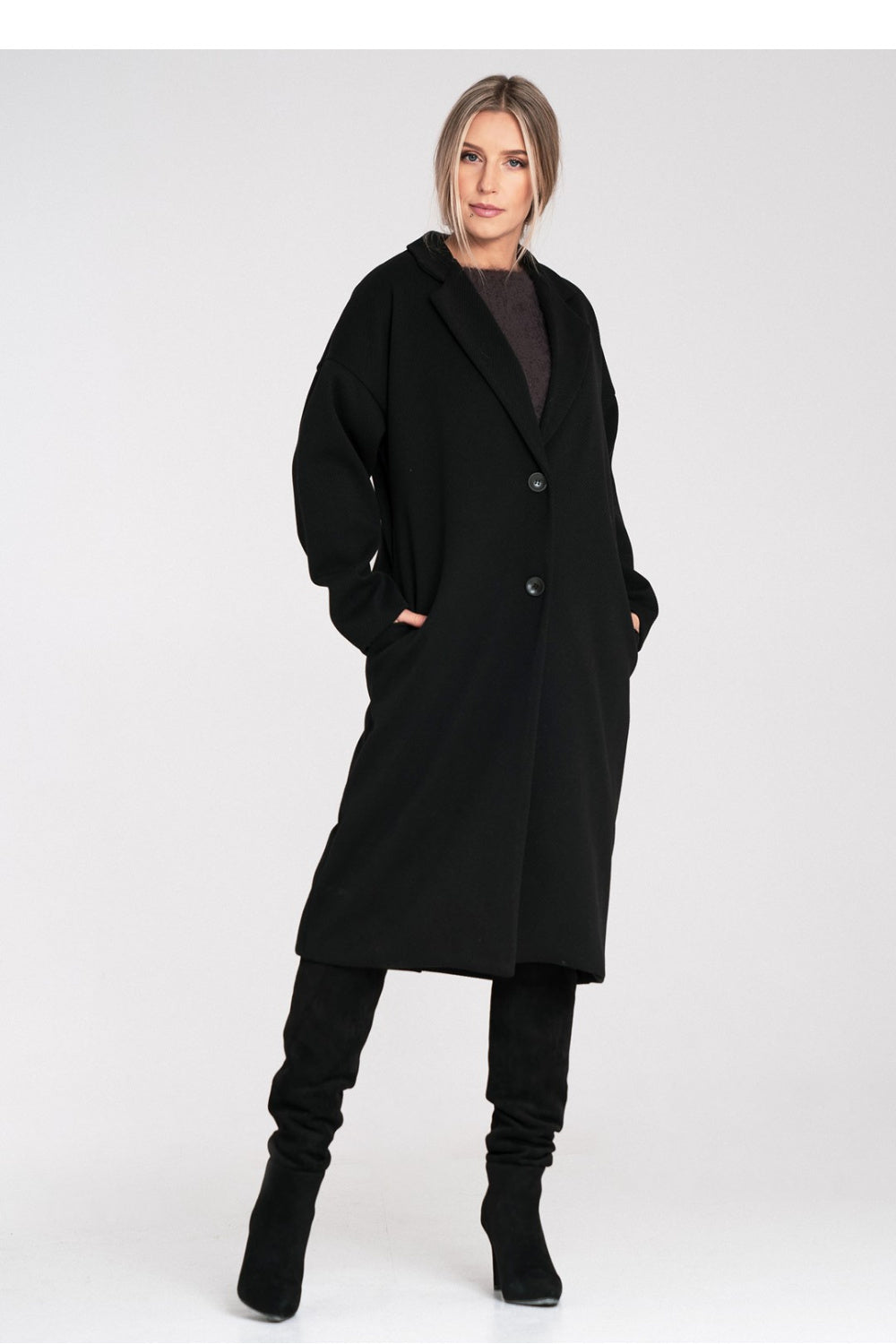 Figl Black Polyester Coat - view 2
