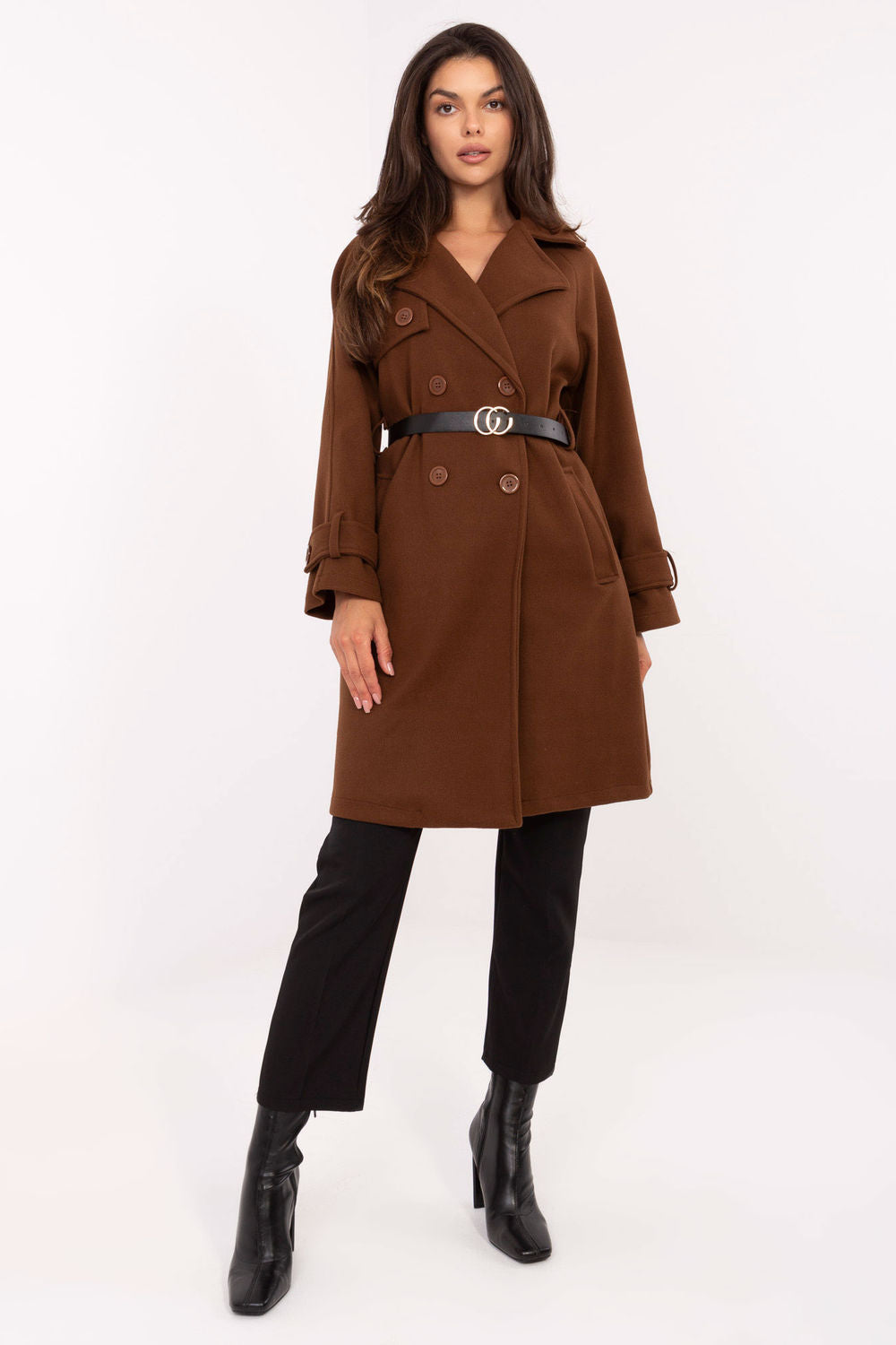 Rue Paris Brown Polyester Coat