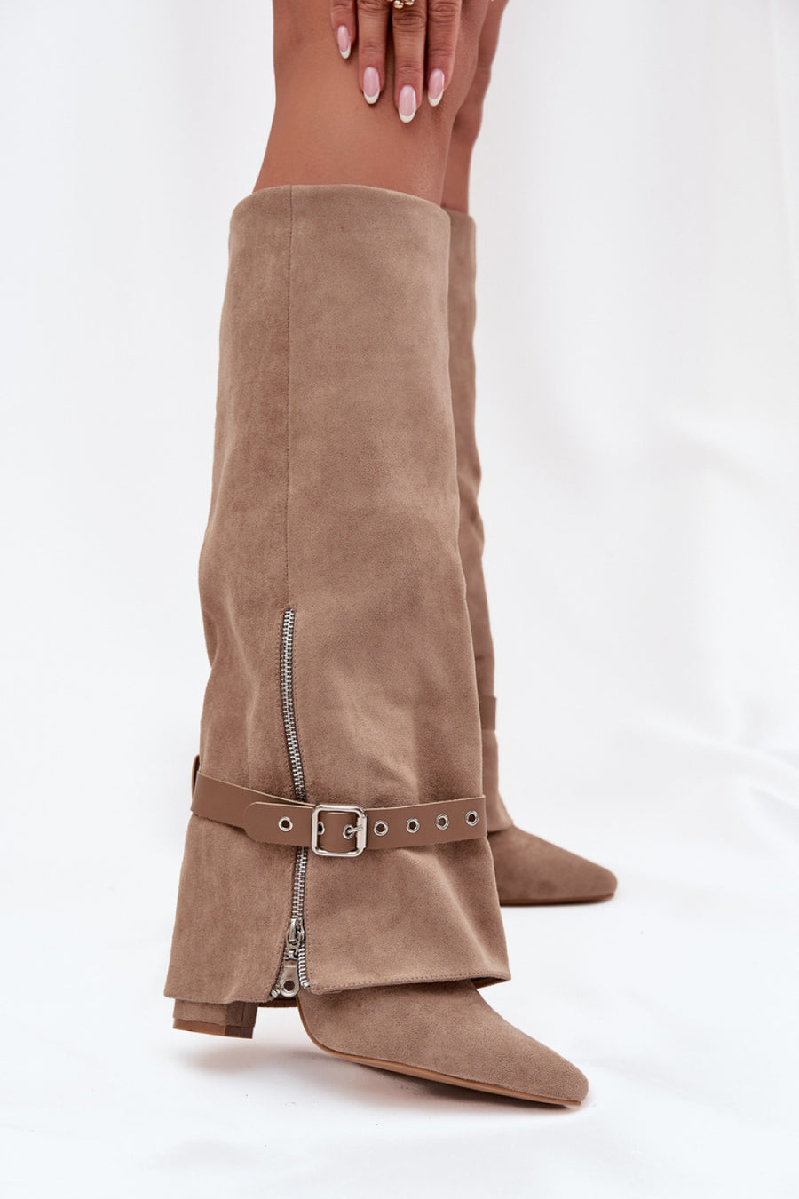 Step In Style Jolivine Beige Suede Heeled Ankle Boots