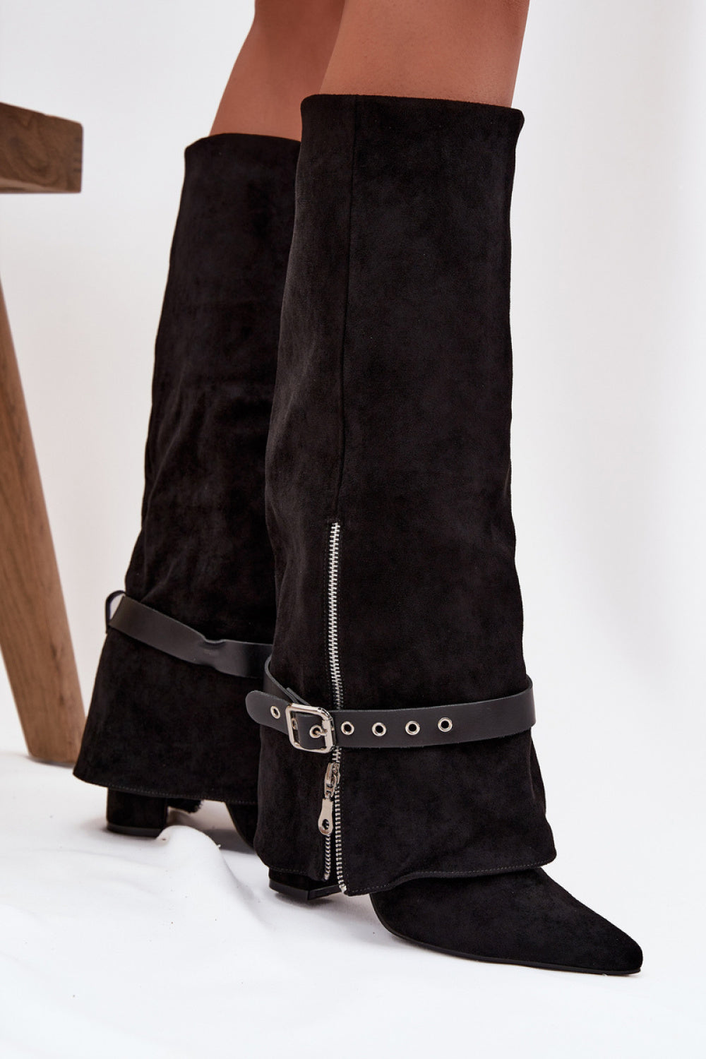 Step In Style Jolivine Black Suede Heeled Ankle Boots