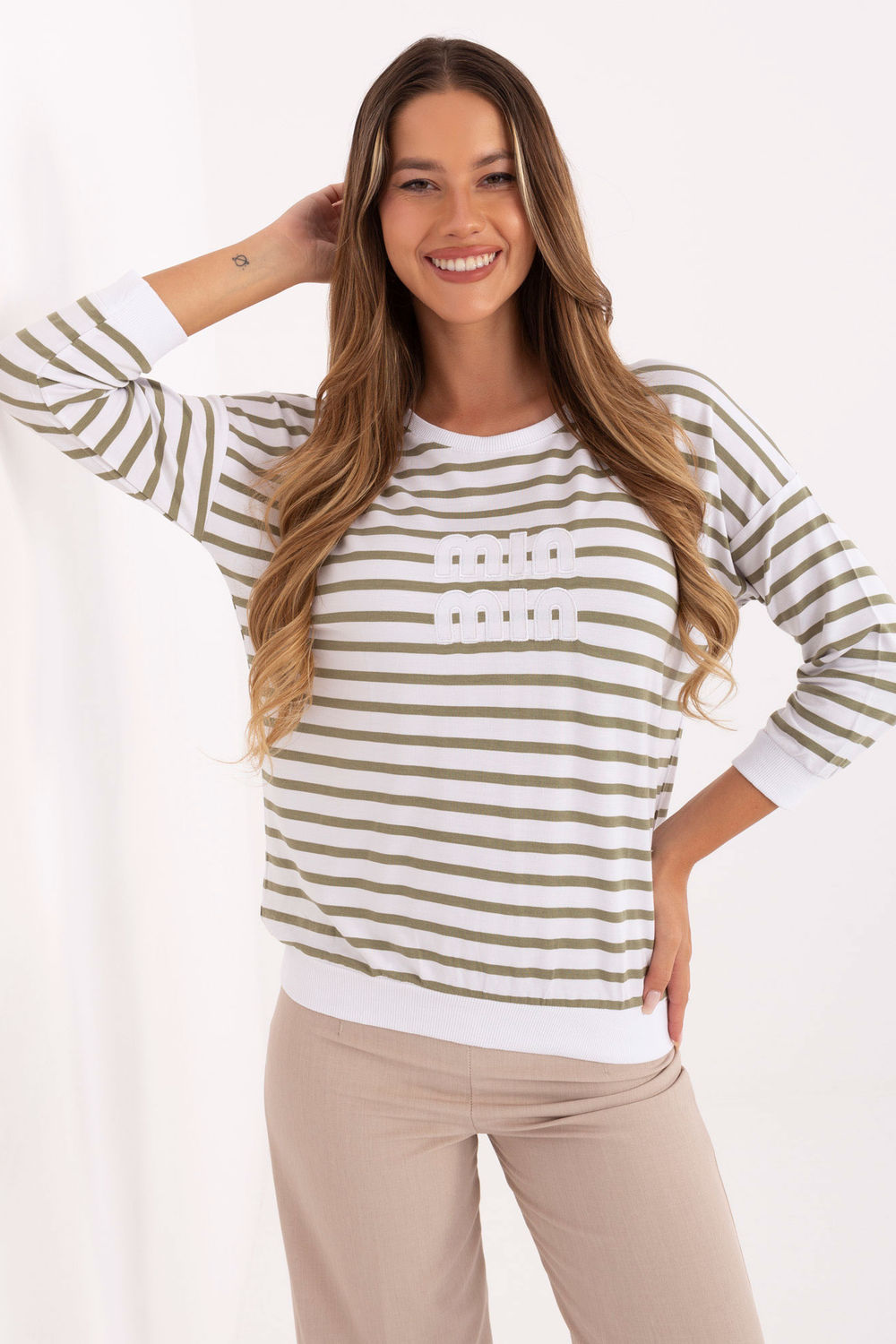Relevance Olive Striped Long Sleeve Blouse