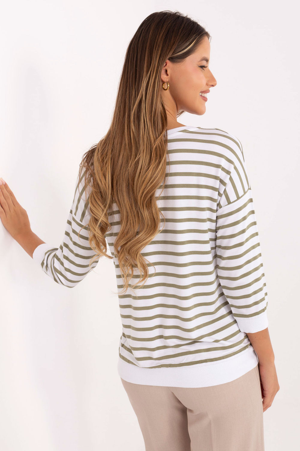 Relevance Olive Striped Long Sleeve Blouse - view 3
