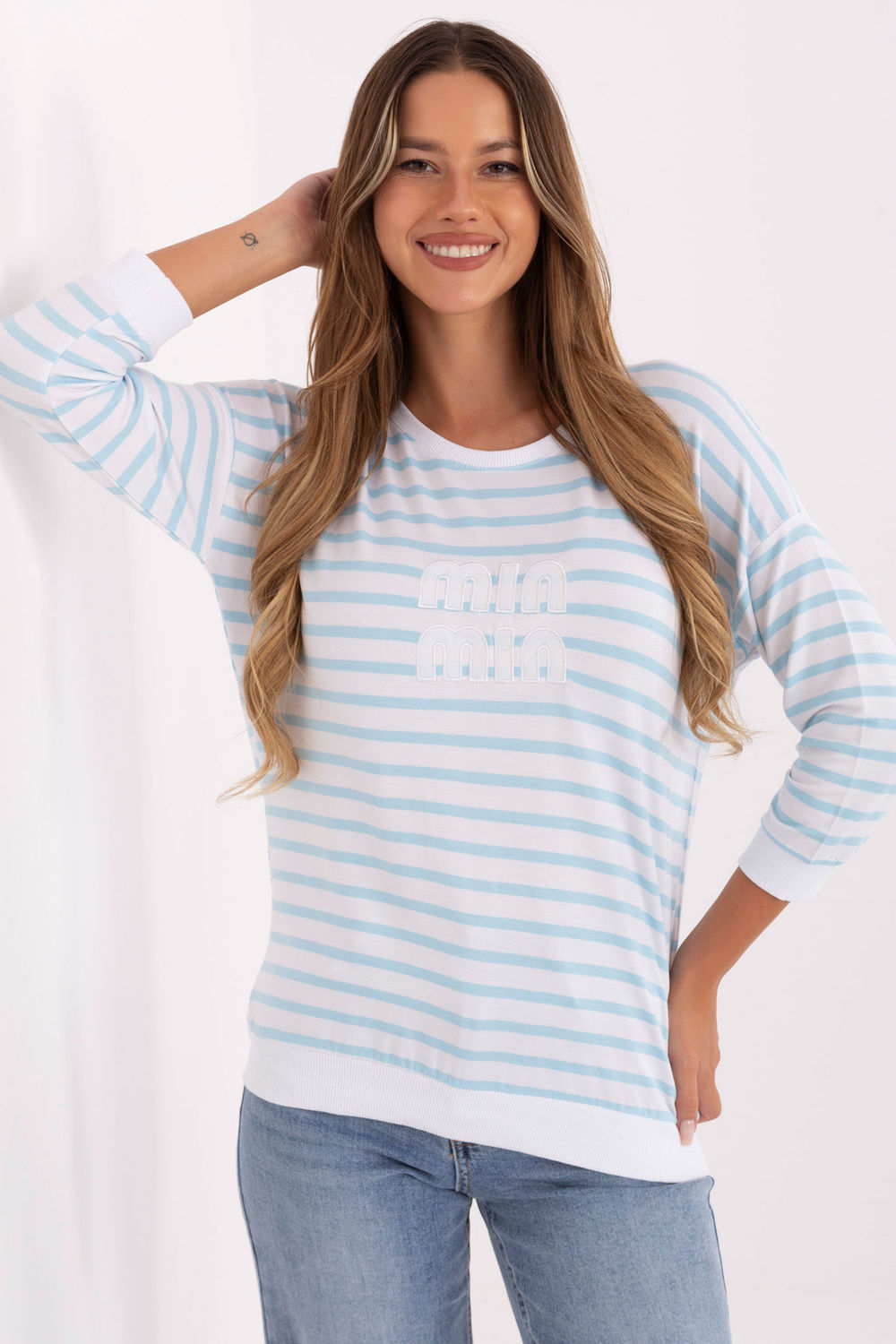 Relevance Blue Striped Long Sleeve Blouse