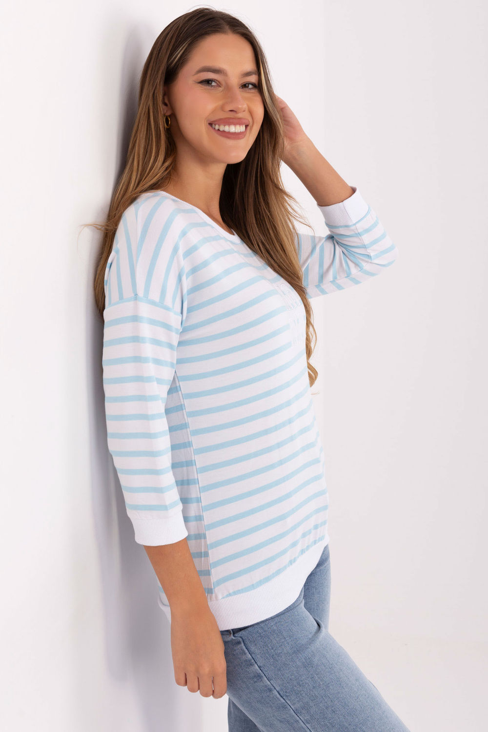 Relevance Blue Striped Long Sleeve Blouse - view 2