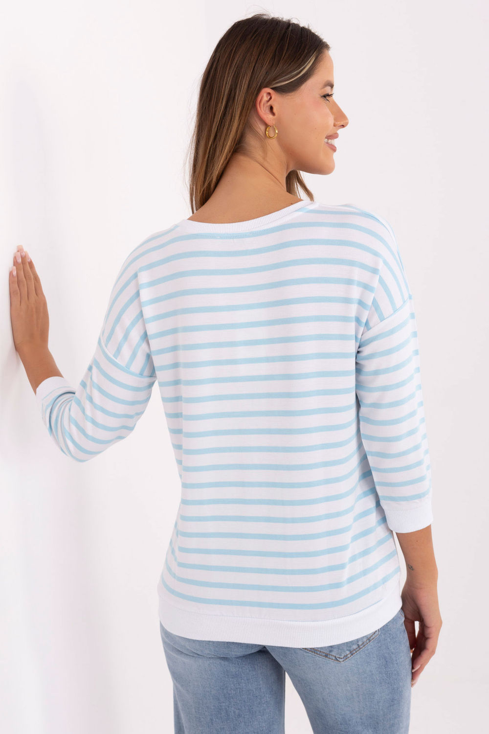 Relevance Blue Striped Long Sleeve Blouse - view 3