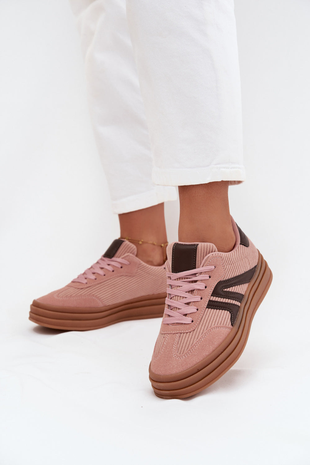 Step In Style Pink Faux Leather Platform Trainers