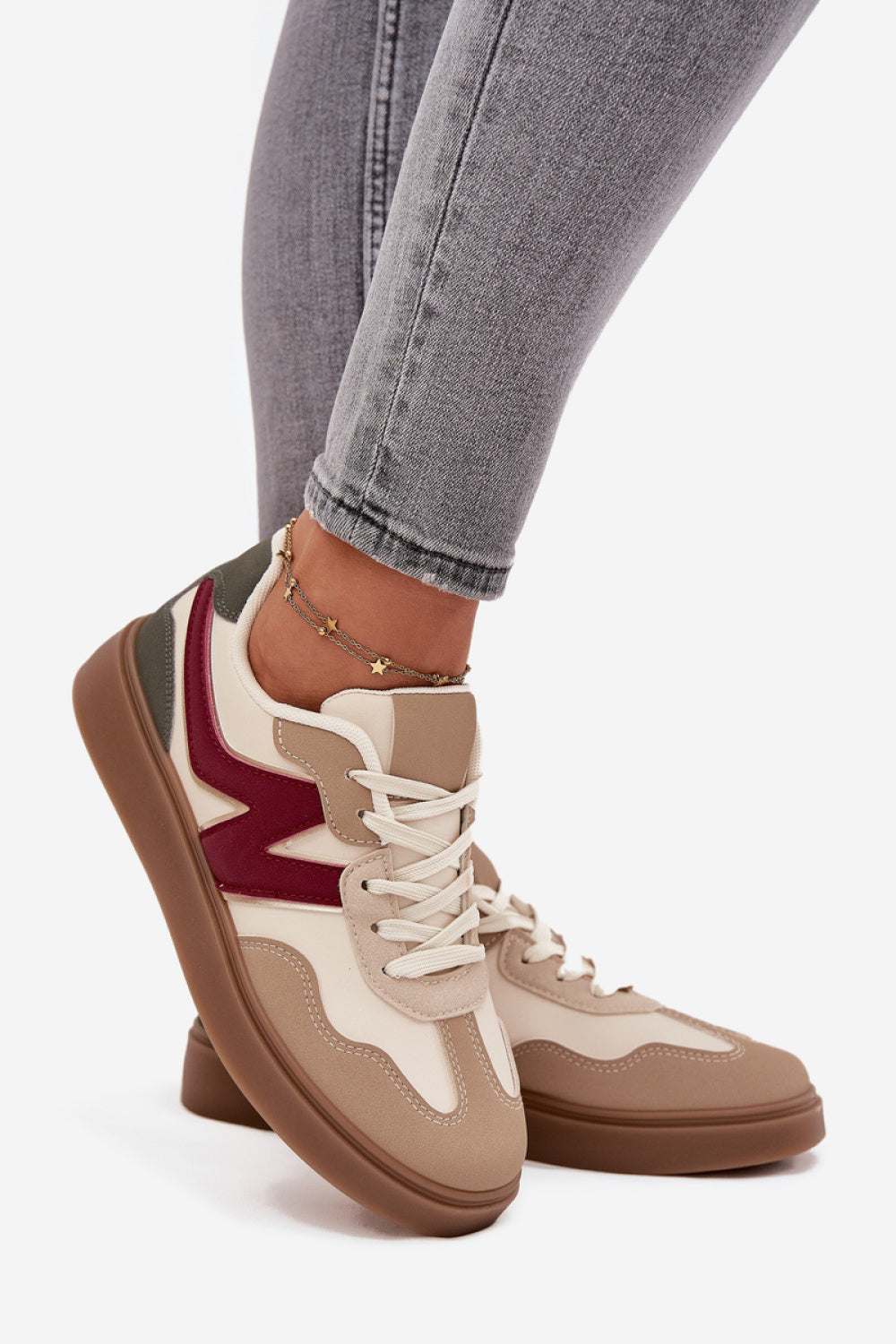 Step In Style Beige Faux Leather Trainers