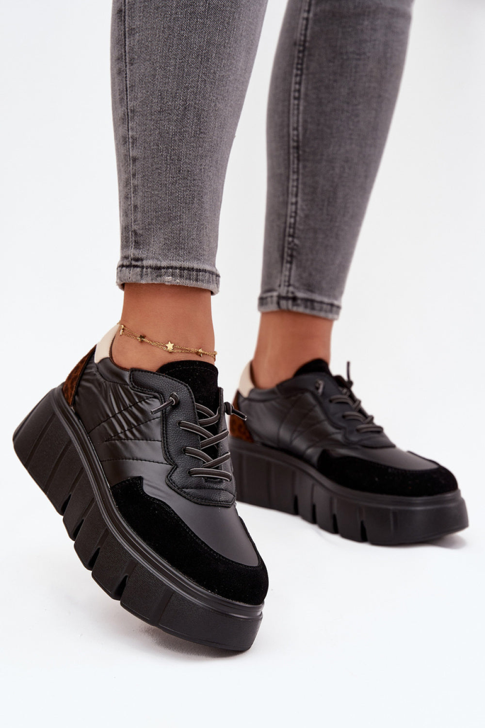 Step In Style Black Faux Leather Platform Trainers