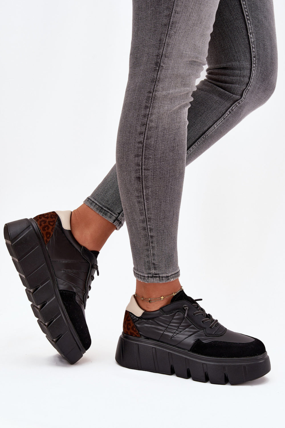 Step In Style Black Faux Leather Platform Trainers - view 3