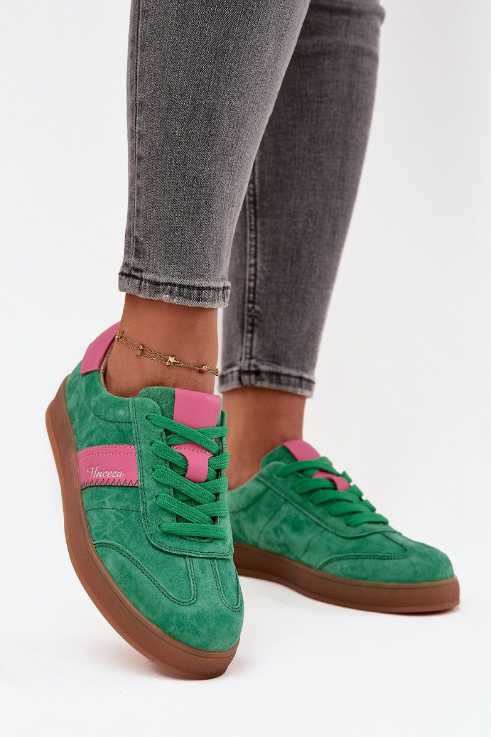 Step In Style Green Suede Trainers with Round Toe