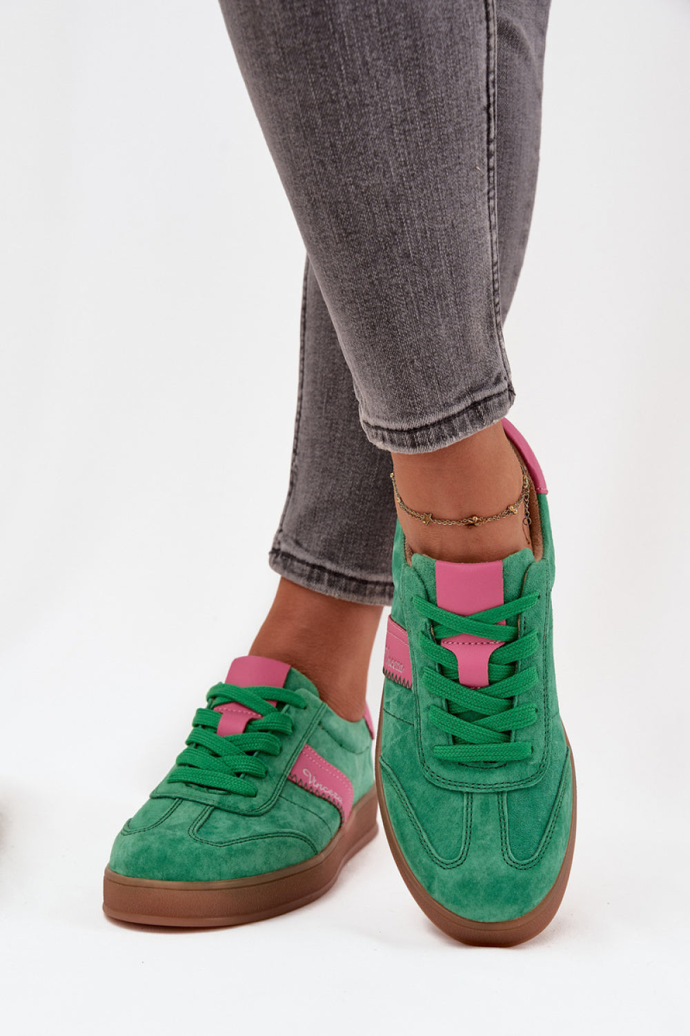 Step In Style Green Suede Trainers with Round Toe - view 3