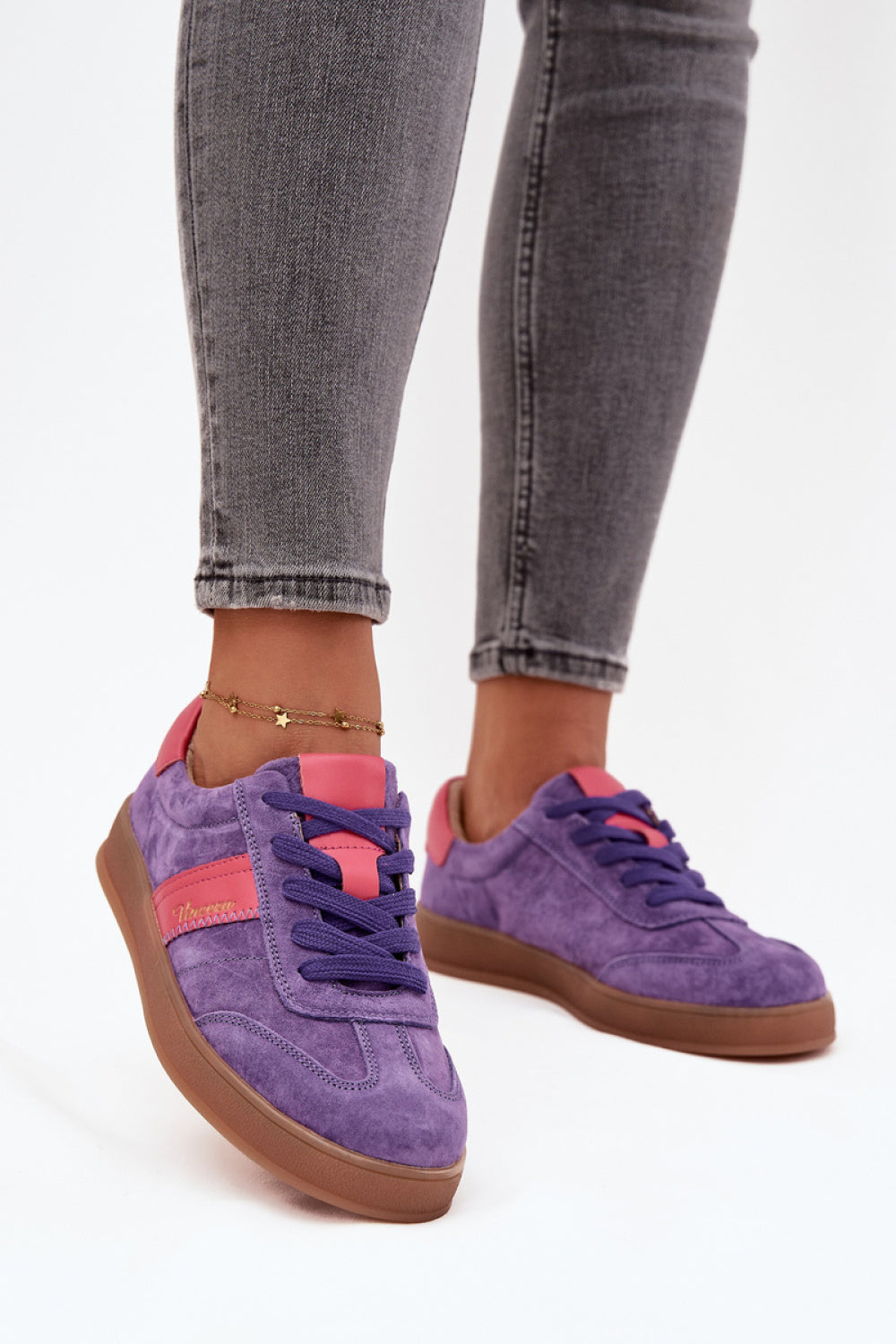 Step In Style Violet Suede Trainers with Round Toe