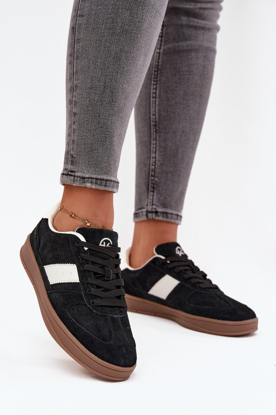 Step In Style Black Suede Trainers with Round Toe