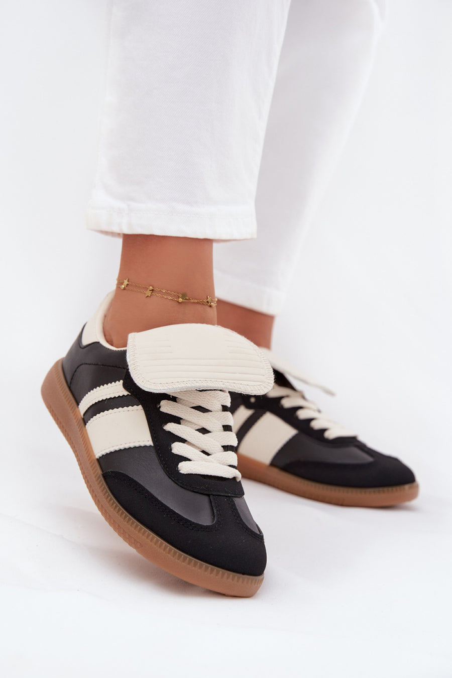 Step In Style Black Faux Leather Lace Up Trainers