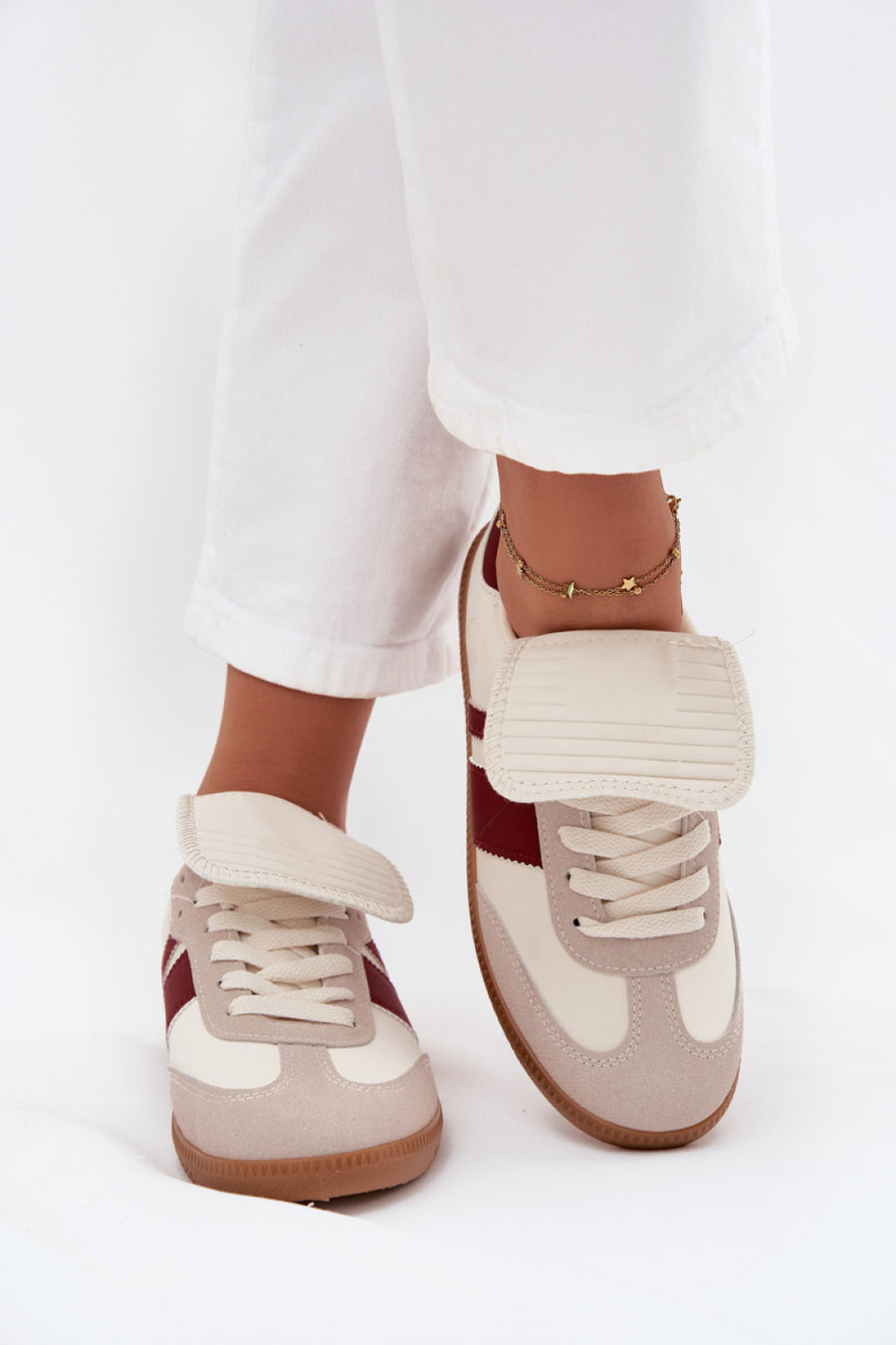 Step In Style Burgundy Faux Leather Lace Up Trainers
