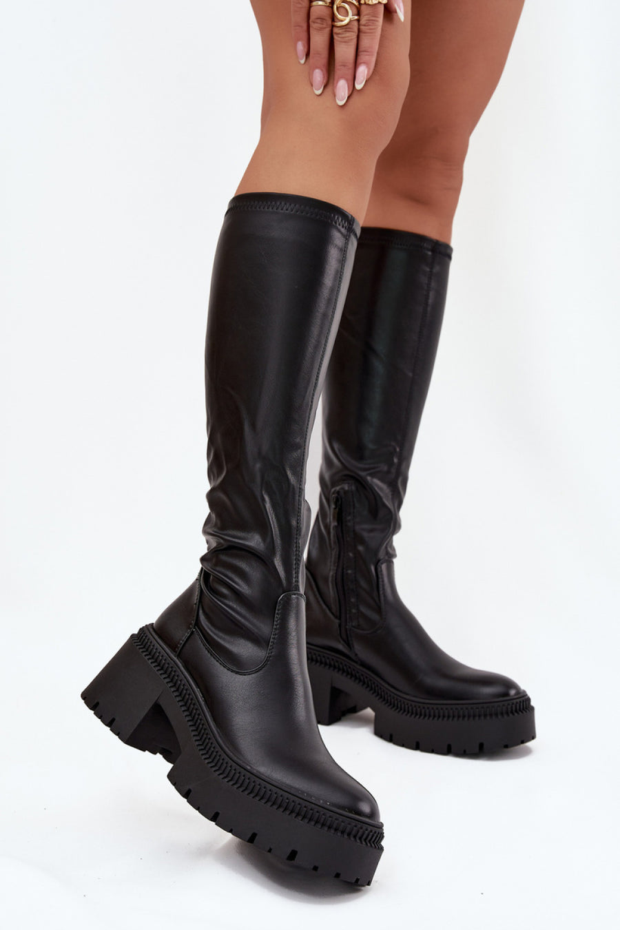 Step In Style Florinne Black Faux Leather Over The Knee Boots