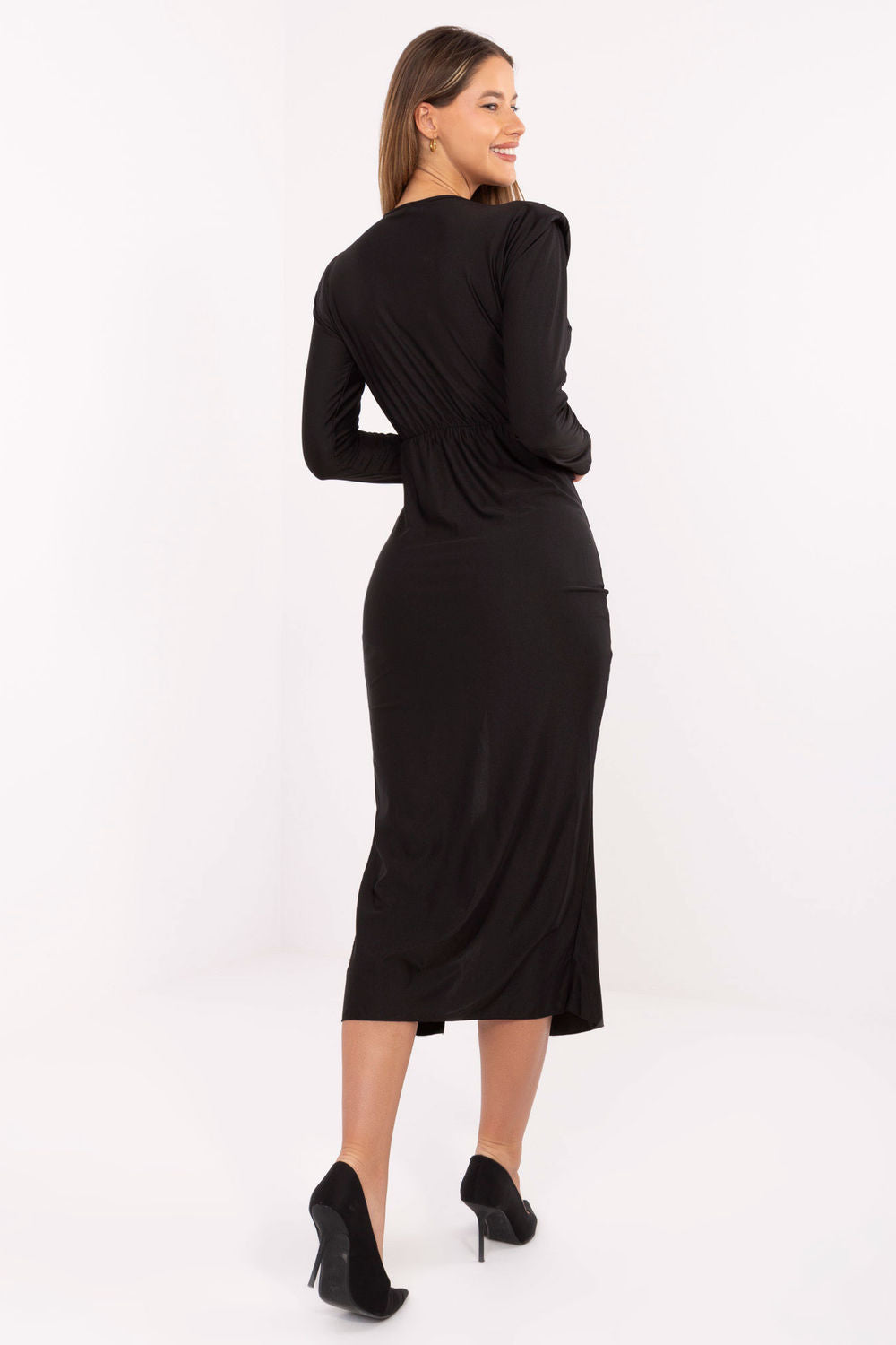 Italy Moda Black Midi Wrap Evening Dress - view 3
