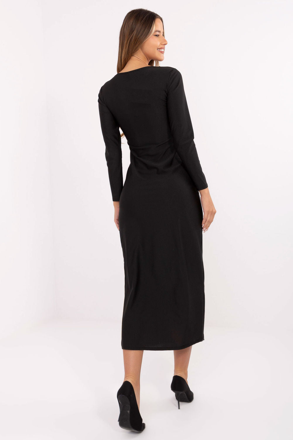 Italy Moda Black Midi V-Neck Evening Dress - view 3