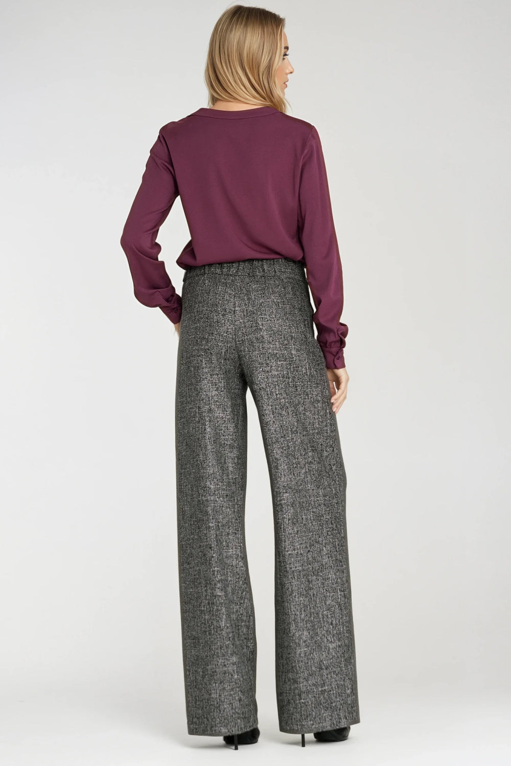 Nife Plum Pleated V-Neck Blouse - view 3
