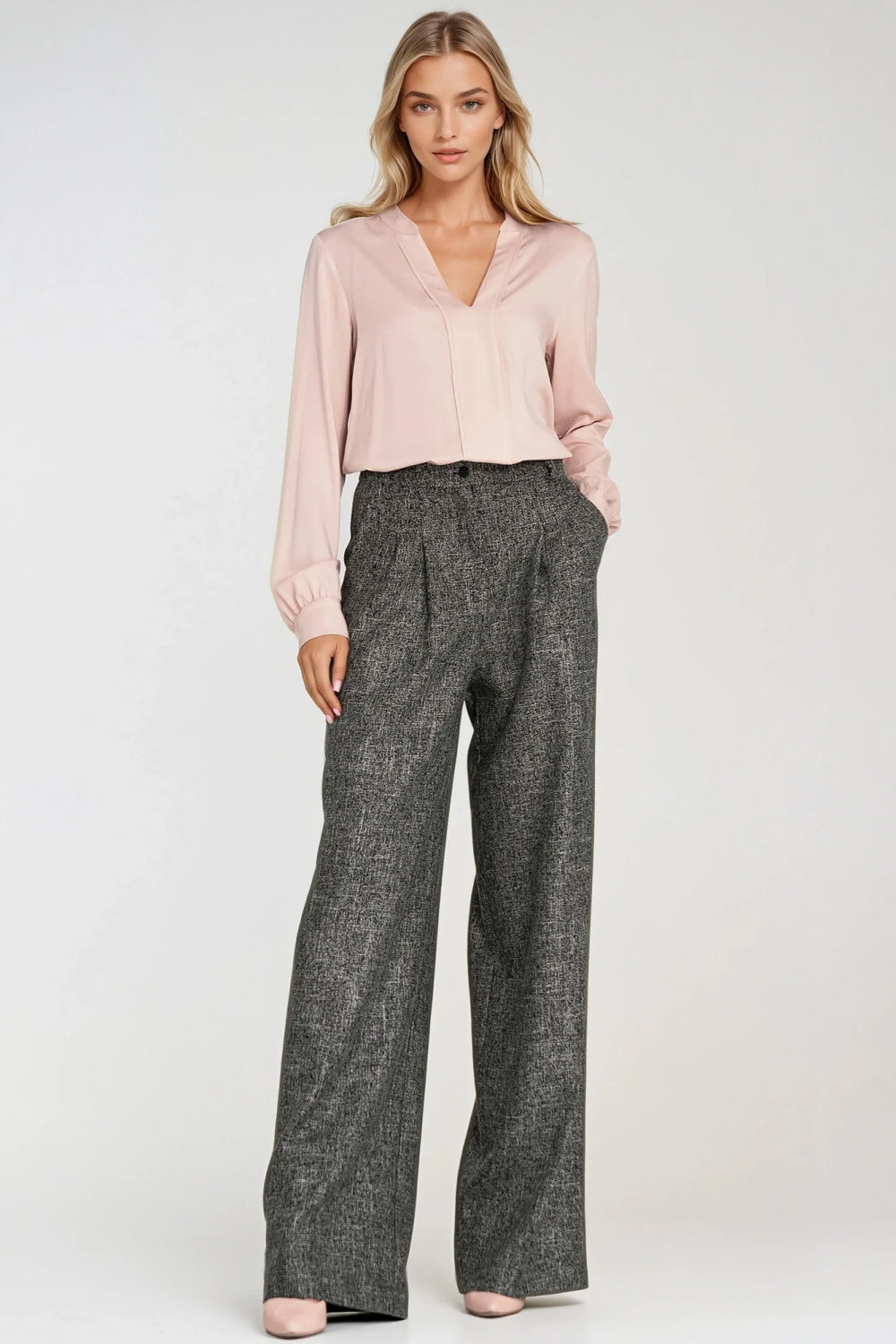Nife Black Marl Polyester Pleated High Waisted Trousers - view 2